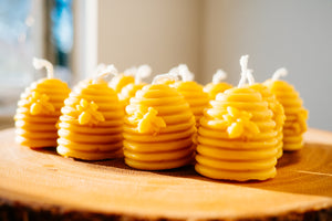 group of beeswax beehive votives