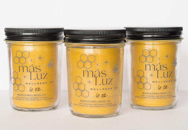 trio of 8 oz beeswax jar candle in white background