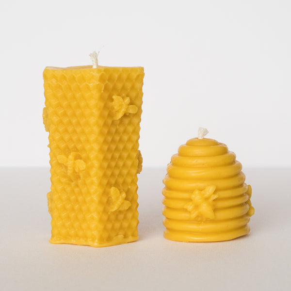 honeycomb and beehive beeswax candles