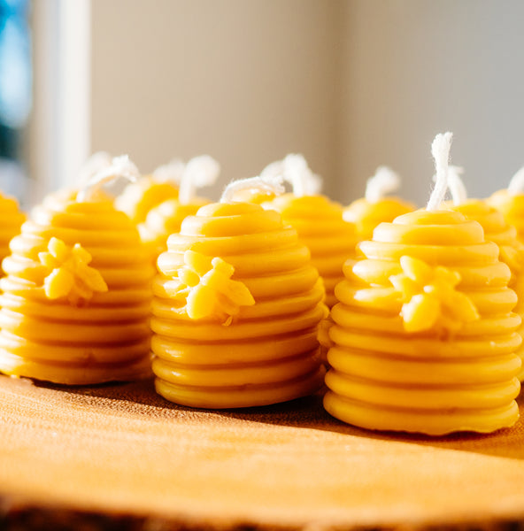 group of beehive beeswax candles