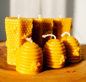 trio of honeycomb and beehive beeswax candles