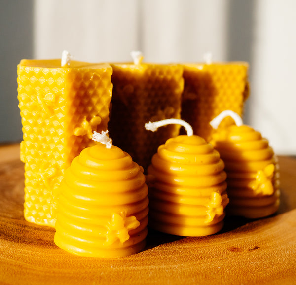 trio of honeycomb and beehive beeswax candles